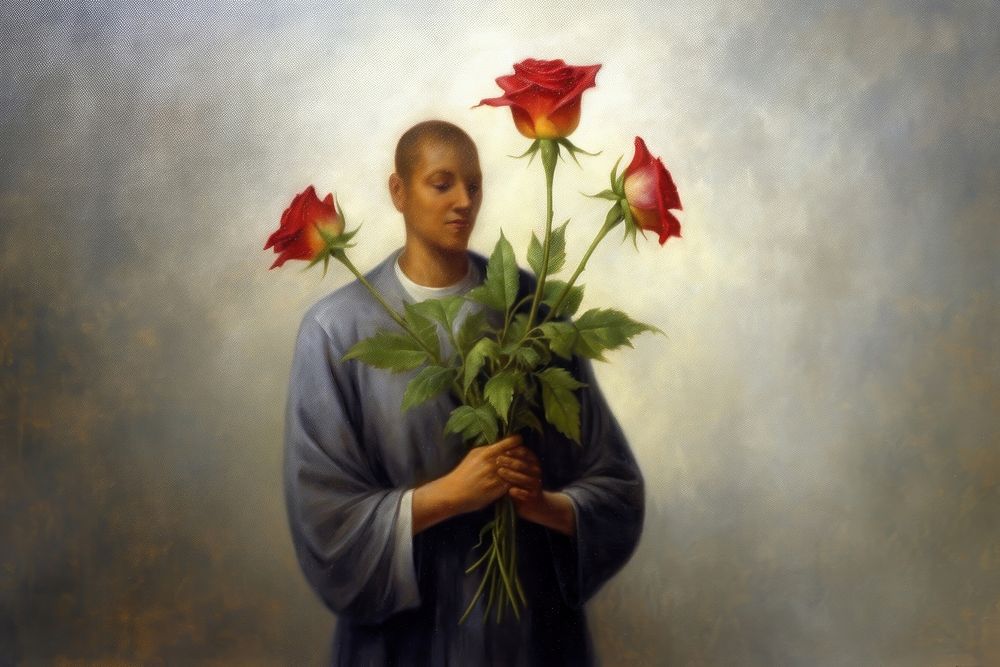 Rose bouquet in hand painting art portrait.