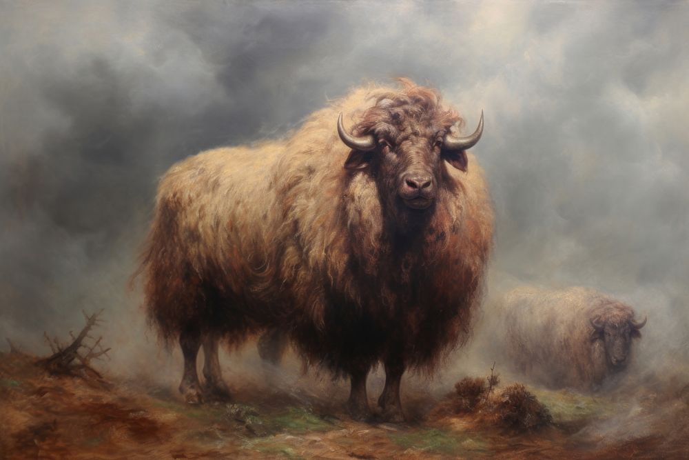 Sheep livestock wildlife painting.