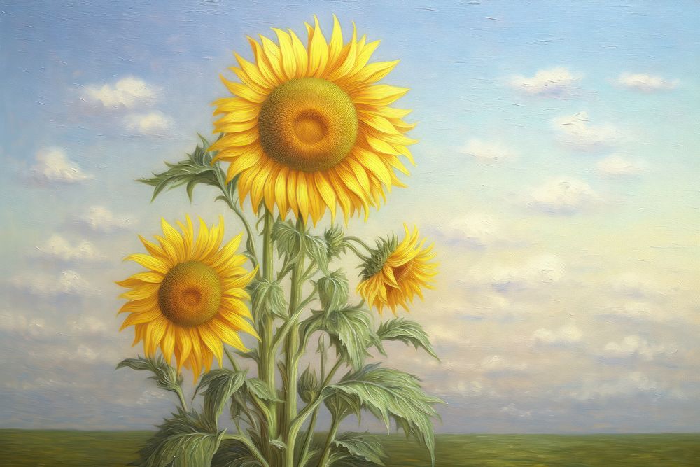 Sunflowers field and bluesky painting plant art.
