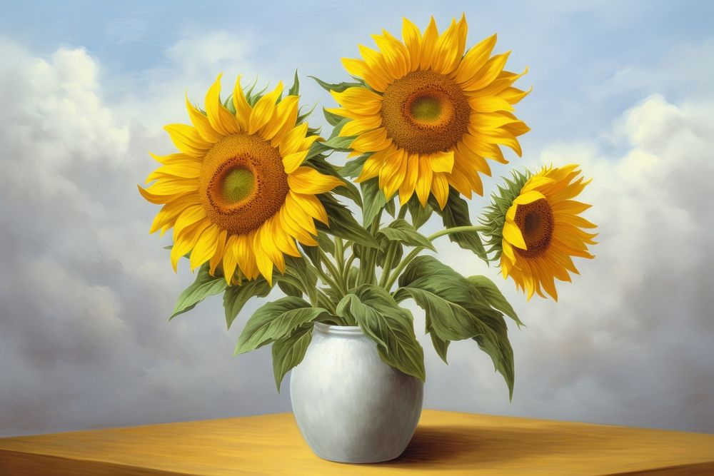 Sunflowers in vase painting plant art.