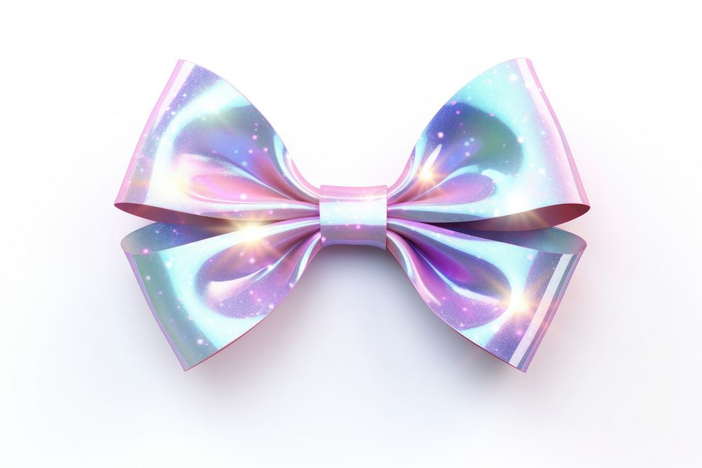 Bow holographic ribbon white background celebration accessories.