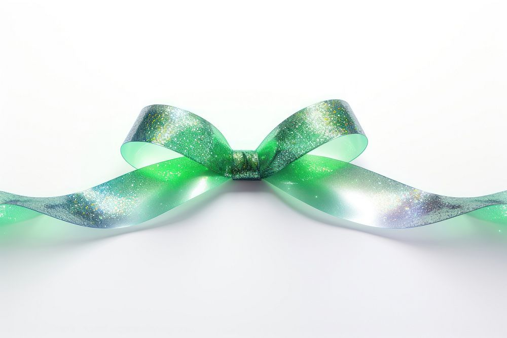 Simple green holographic ribbon white background celebration accessories.