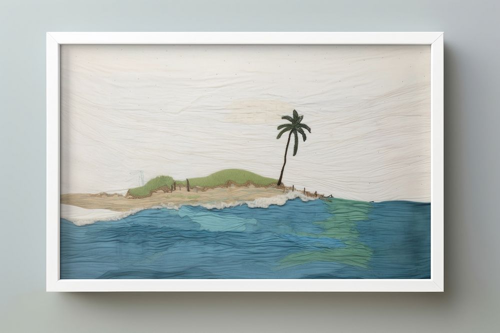 Tropical beach in white picture frame