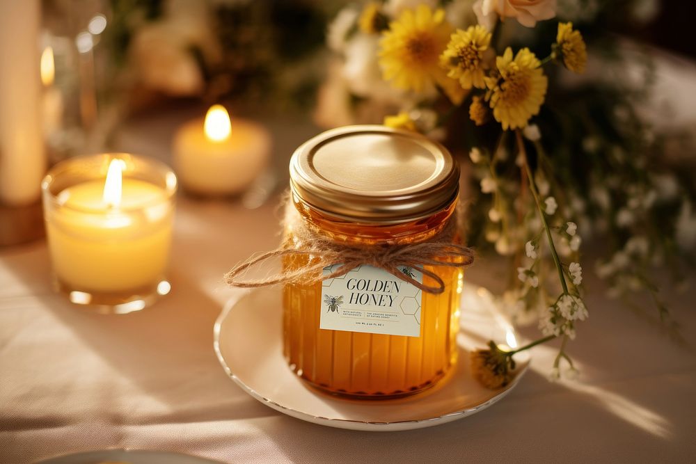 Honey jar by scented candle