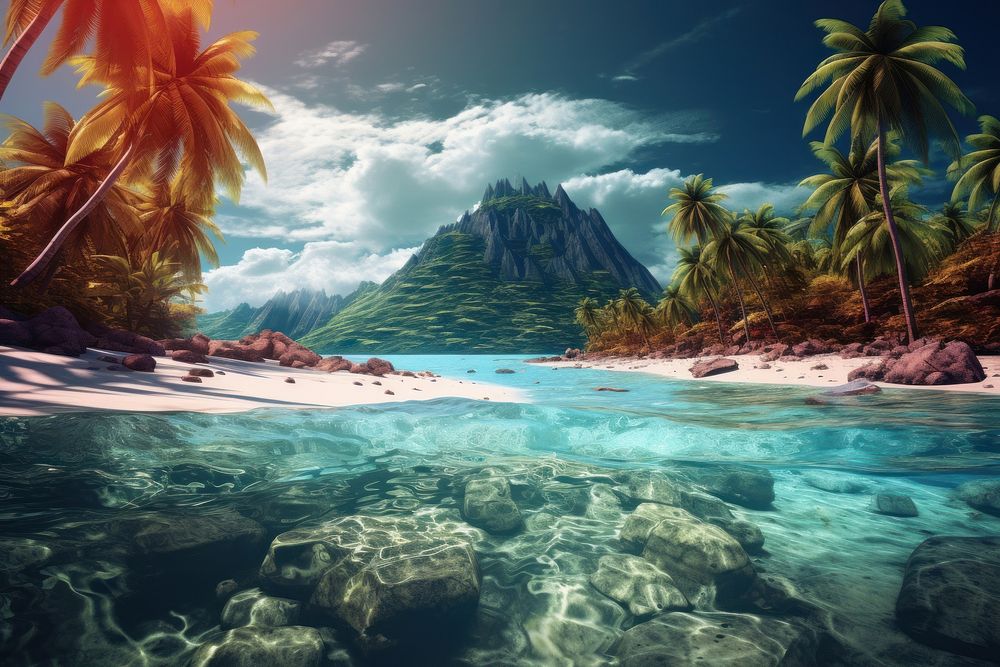 Tropical island ocean landscape outdoors.