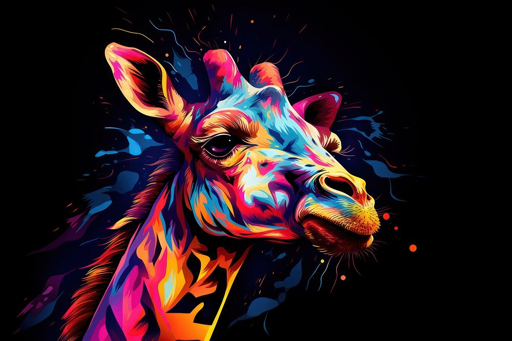 Giraffe painting neon-infused art animal.
