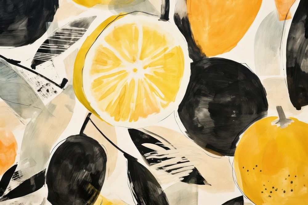 Abstract white tropical fruits backgrounds painting lemon.