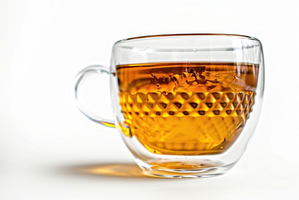 A cup of Hot tea drink glass mug.