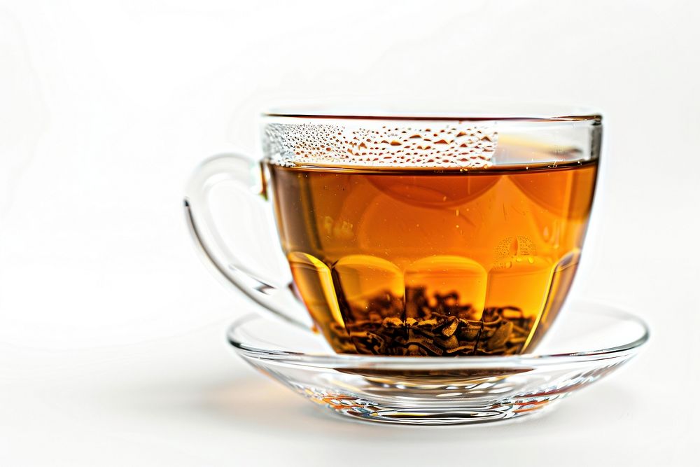 A cup of Hot tea saucer drink mug.