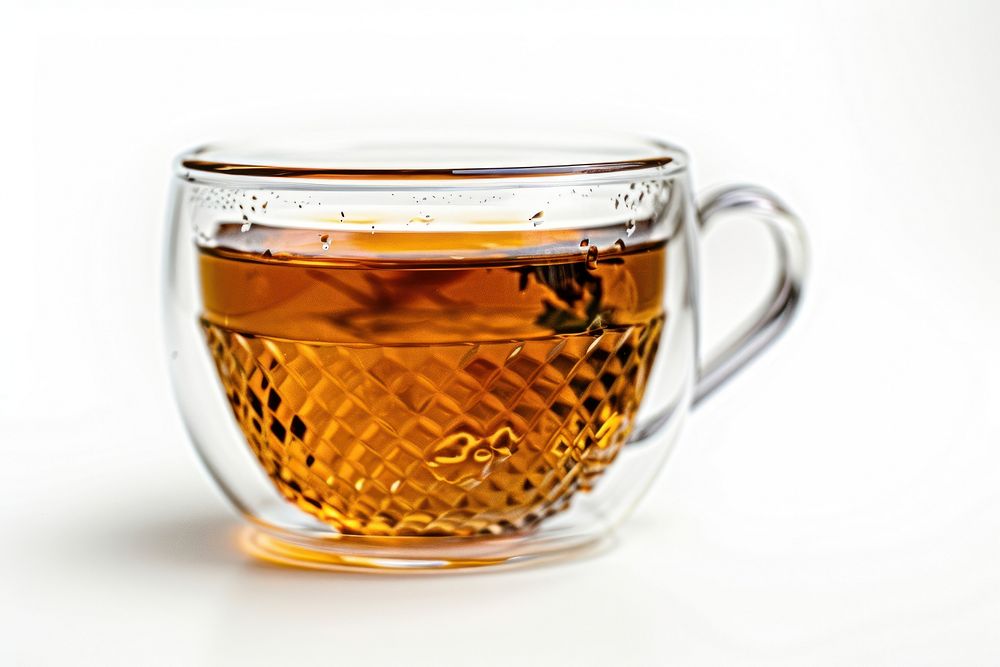 A cup of Hot tea drink mug white background.