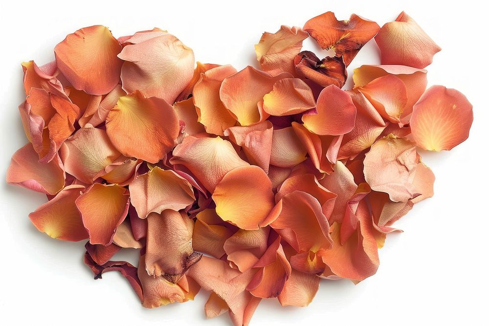 Rose petals arranged in heart shape backgrounds flower plant.