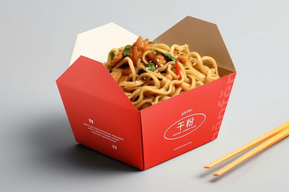Red paper noodle box mockup psd