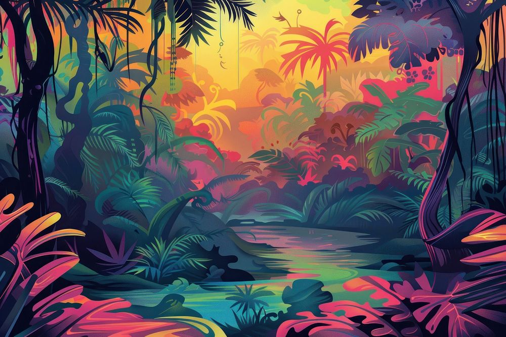 Deep Jungle painting backgrounds vegetation.