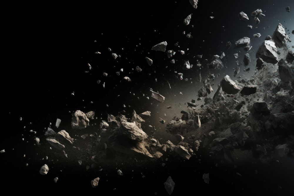 Falling debris with dust on black background banner backgrounds rock monochrome.