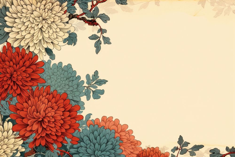 Ukiyo-e art print style Chrysanthemum flower backgrounds chrysanths.