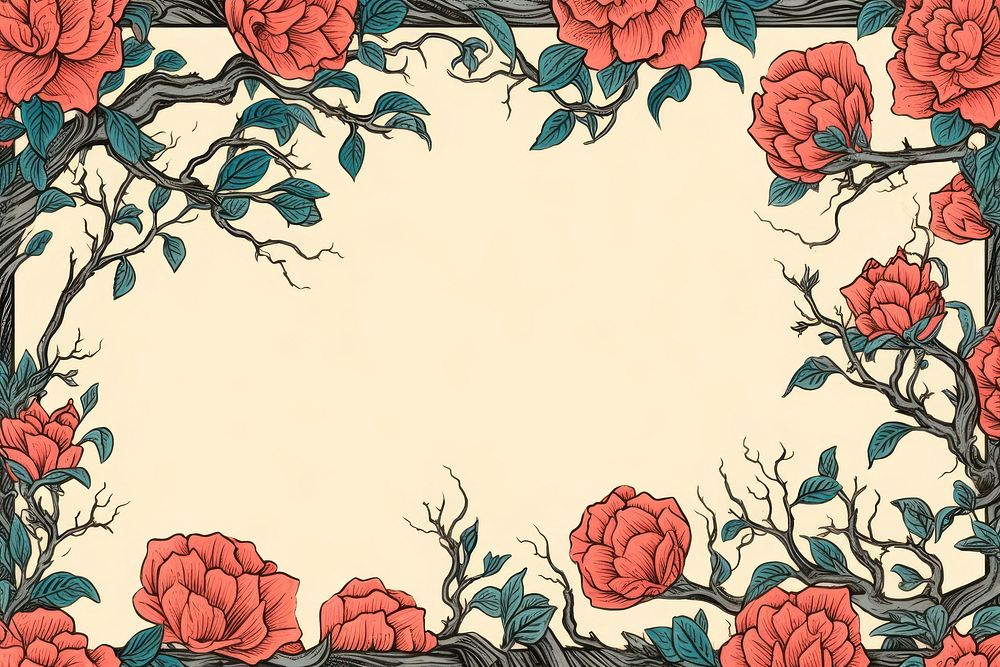 Ukiyo-e art print style Climbing Rose flower backgrounds pattern.