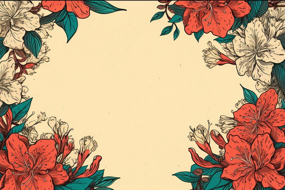 Ukiyo-e art print style Azalea flower backgrounds pattern.