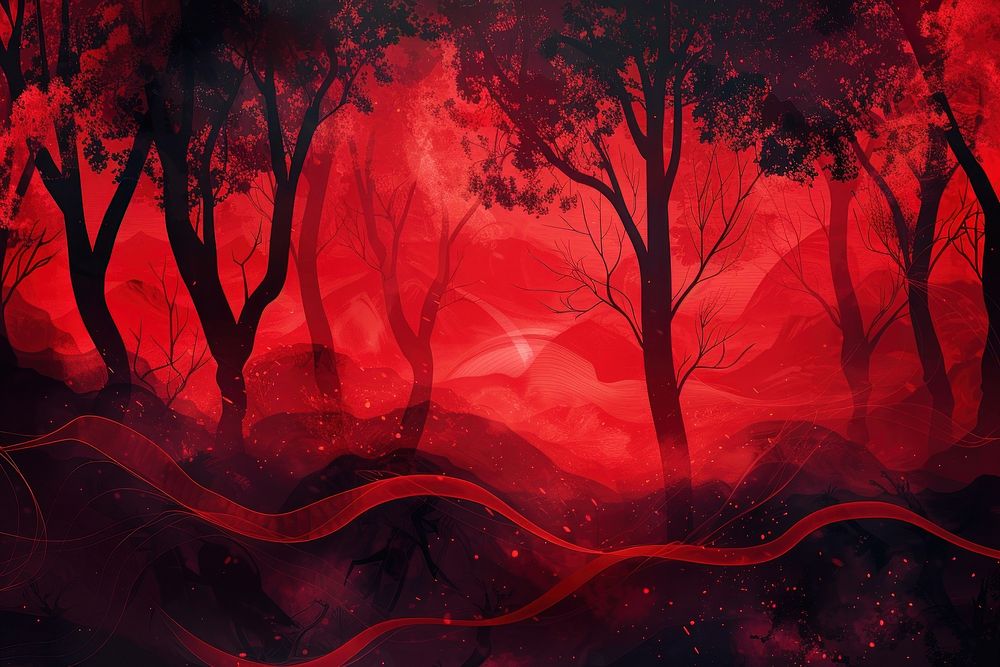 Illustration Mysterious red forest horror dark night backgrounds outdoors nature.