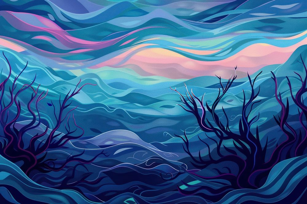 Illustration Magical fantasy underwater landscape backgrounds outdoors painting.