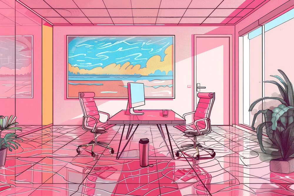 Illustration modern empty office furniture painting cartoon.