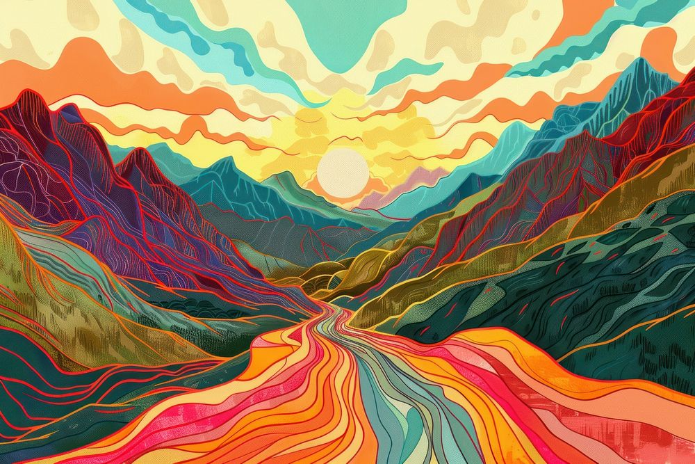 Illustration Mountain valley painting art backgrounds.