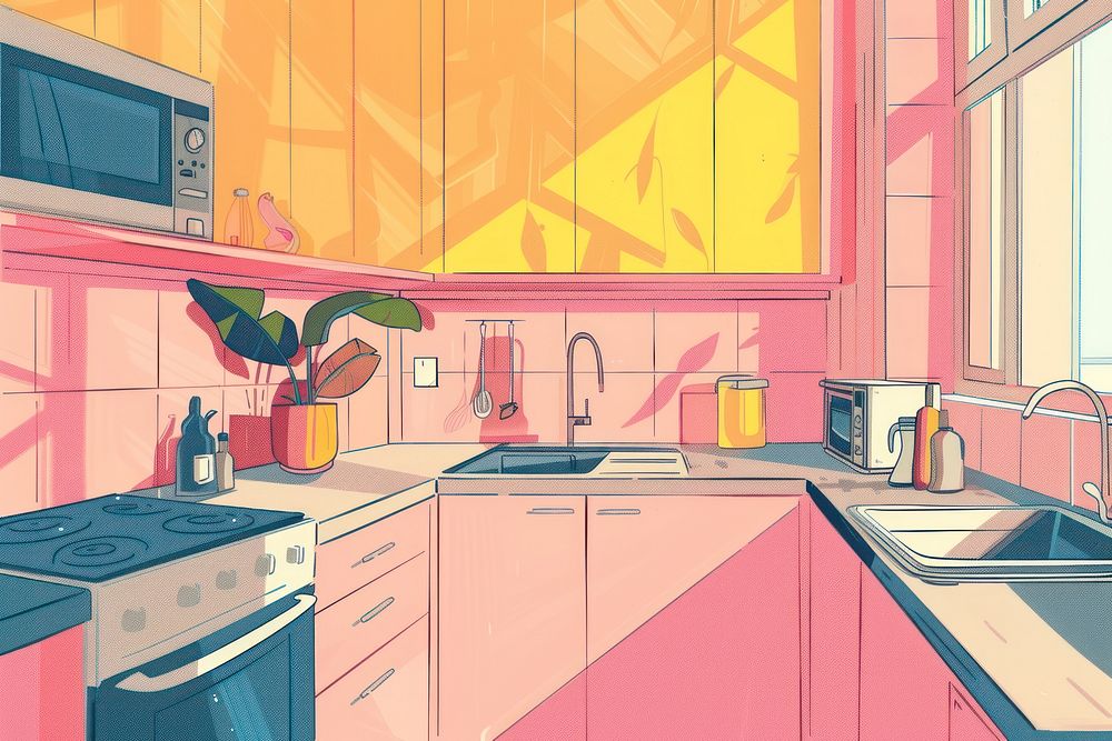 Illustration A bright and cheerful kitchen appliance cartoon sink.