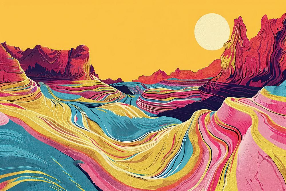 Illustration Canyon desert landscape painting art backgrounds.