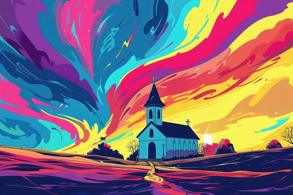 Illustration christian church painting outdoors cartoon.