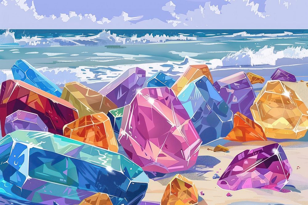 Illustration Colorful gemstones on a beach backgrounds outdoors art.