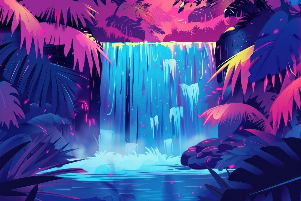 Illustration Colorful waterfall in fantasy in jungle backgrounds outdoors graphics.