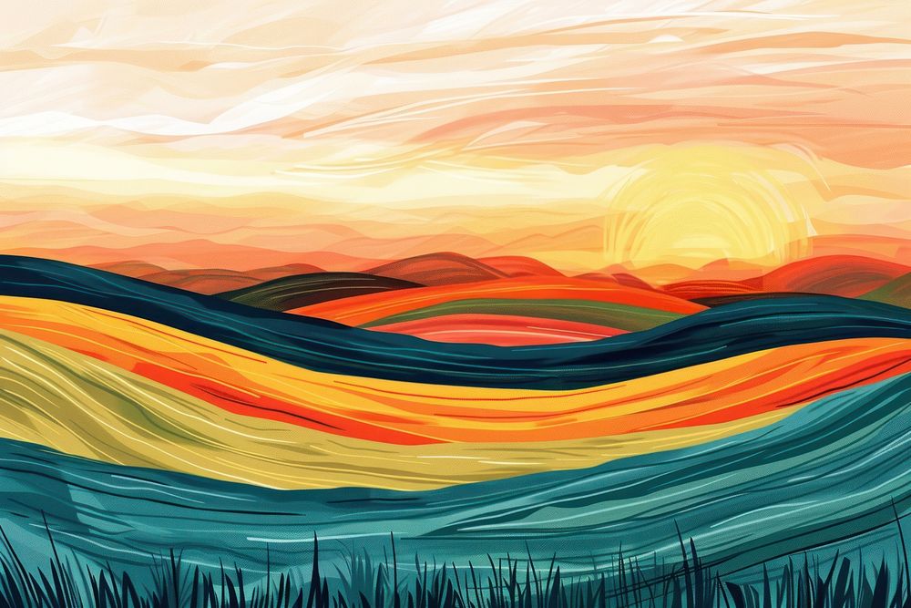 Illustration Corn field during sunset backgrounds outdoors painting.