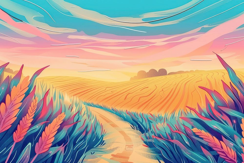 Illustration Corn field during sunset backgrounds outdoors painting.