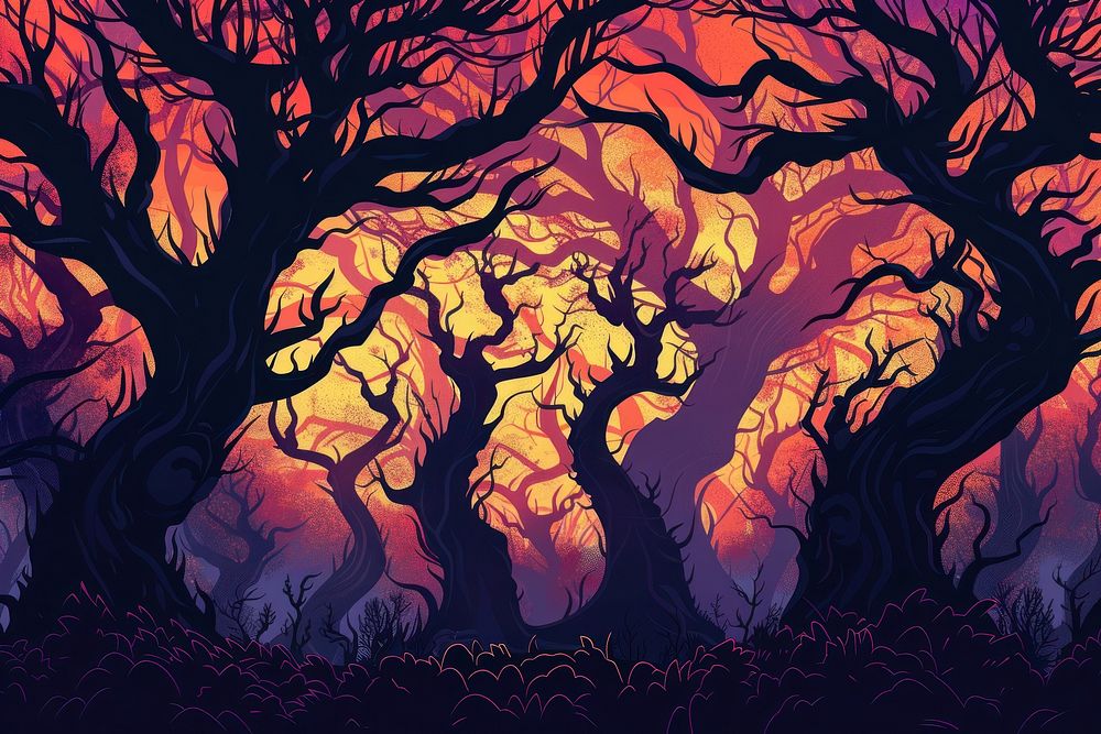 Illustration dark forest with thorny bushes backgrounds outdoors nature.