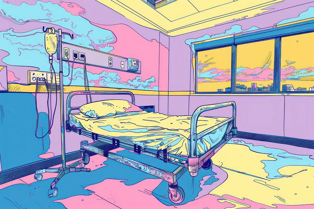 Illustration Empty double room in a hospital architecture furniture stretcher.