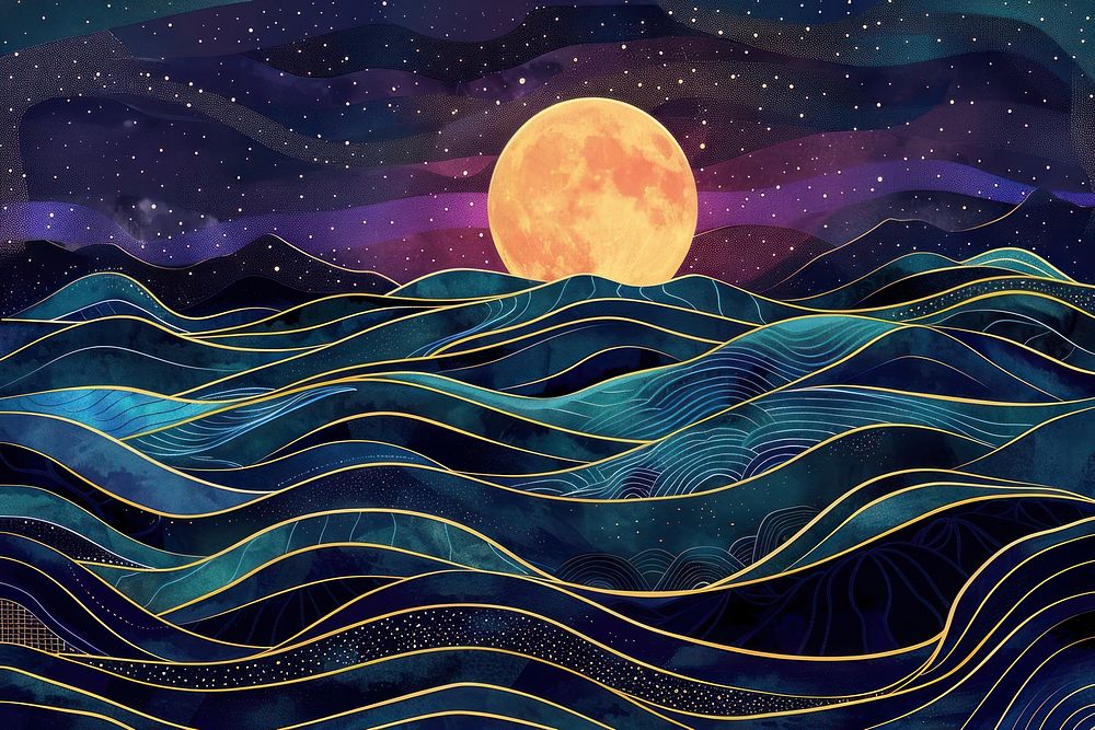 Illustration Full moon rising over hills backgrounds astronomy outdoors.