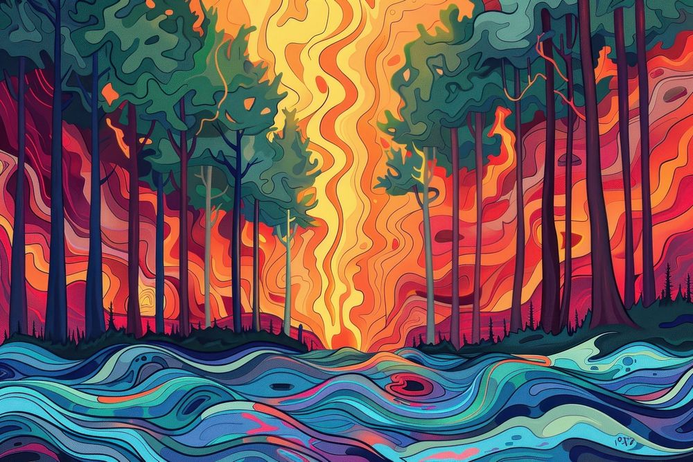 Illustration fire in the forest painting backgrounds graphics.