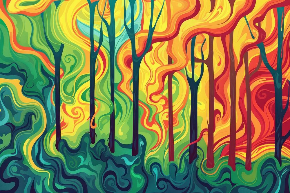 Illustration fire in the forest painting backgrounds line.