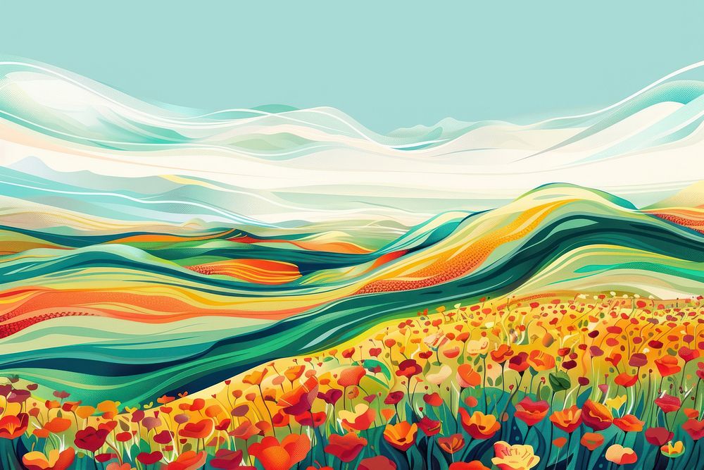 Illustration Flowers field sunny day painting backgrounds outdoors.