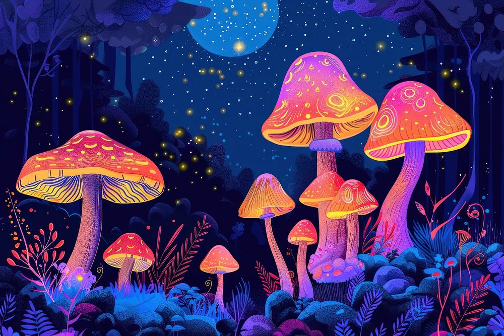 Mushroom outdoors glowing cartoon.