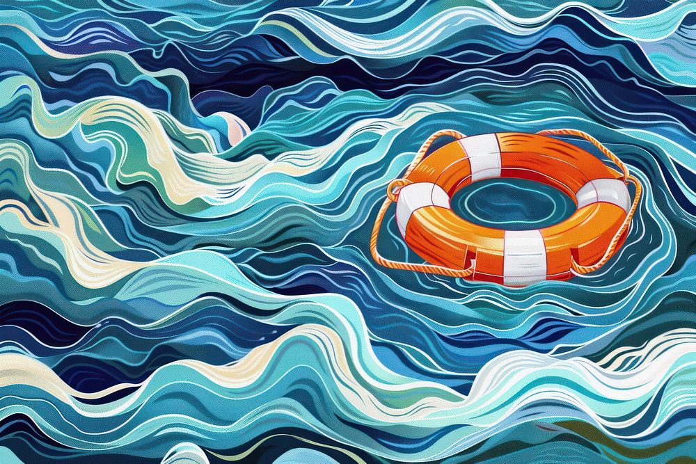 Illustration Lifebuoy floats in rough sea waters backgrounds lifebuoy outdoors.
