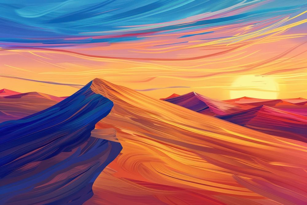 Illustration Sand desert at sunset under the sky painting backgrounds landscape.