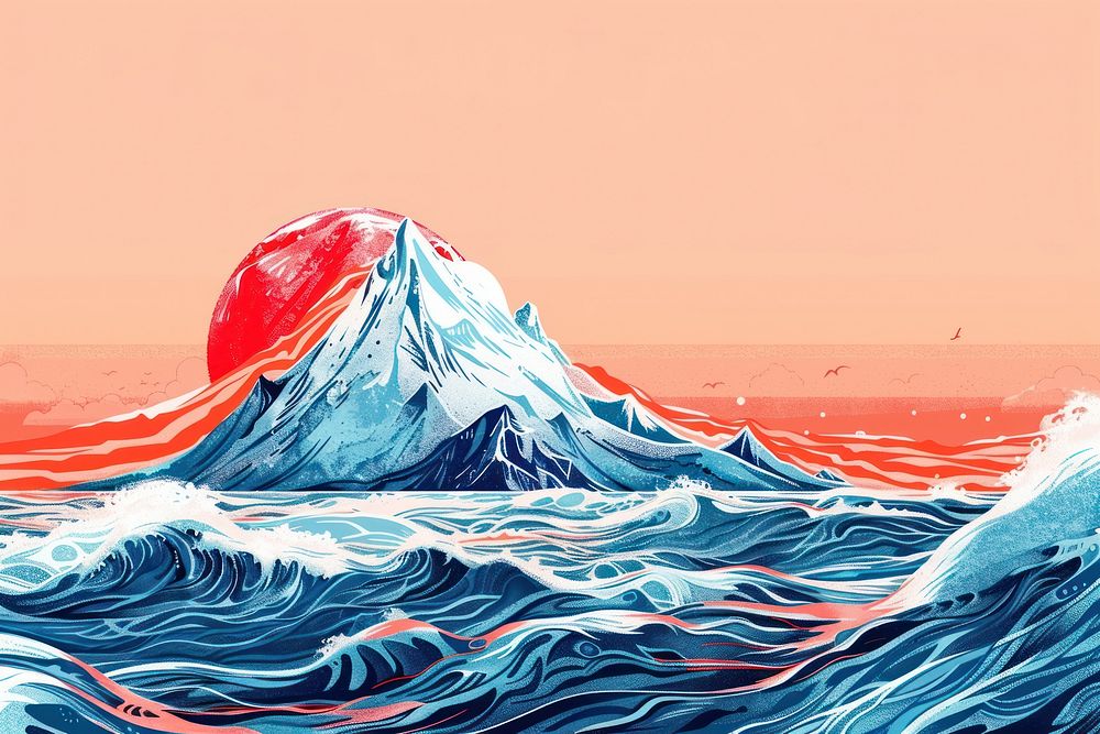 Illustration The mountain in the sea art outdoors painting.