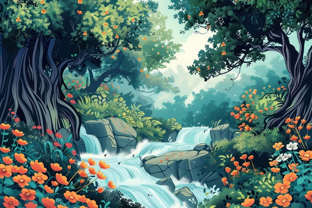 Painting tree land backgrounds.