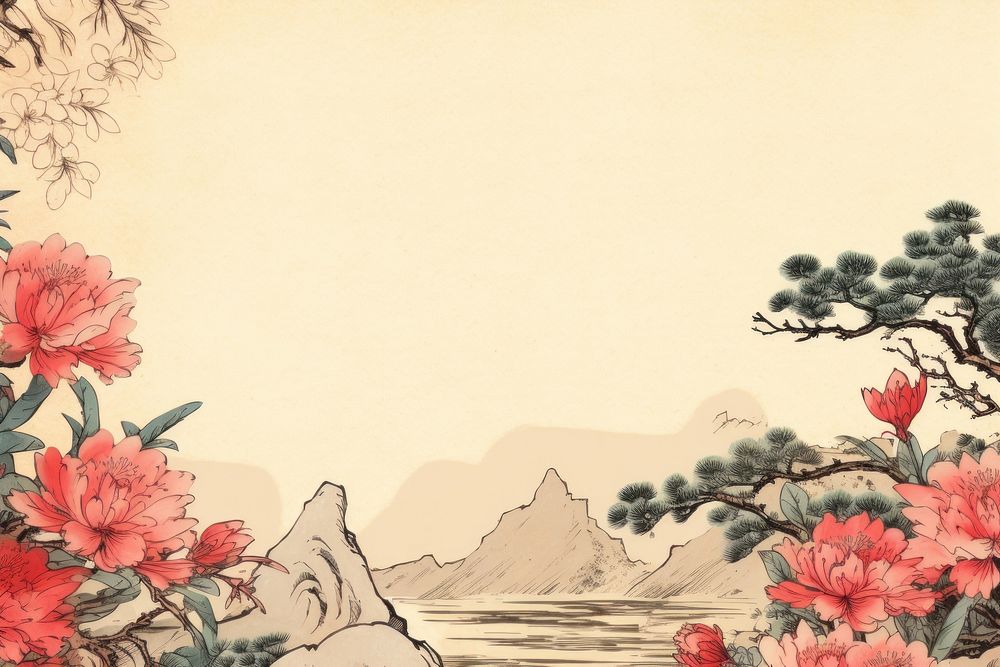 Ukiyo-e art print style Azalea flower backgrounds pattern.