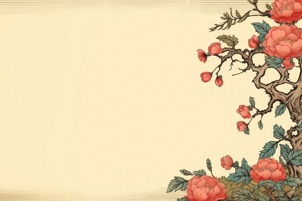 Ukiyo-e art print style Climbing Rose flower backgrounds pattern.