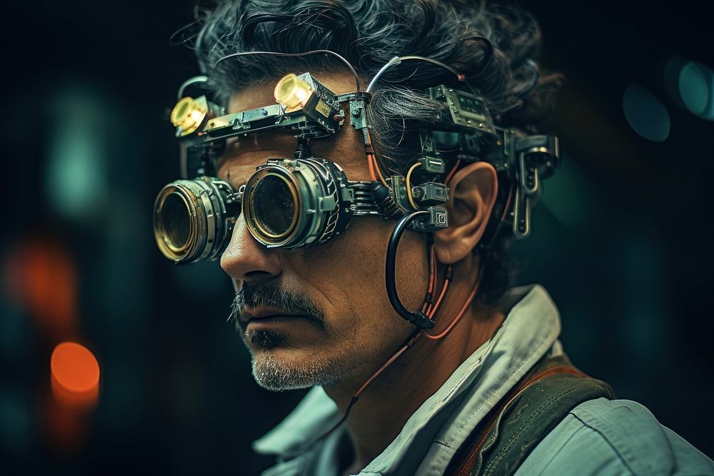 Man in glasses futuristic portrait adult.