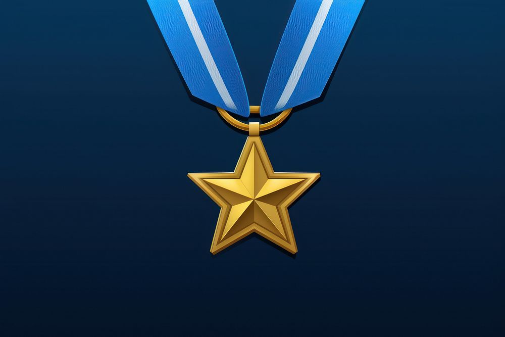 Blue ribbon and gold medal backgrounds symbol decoration.