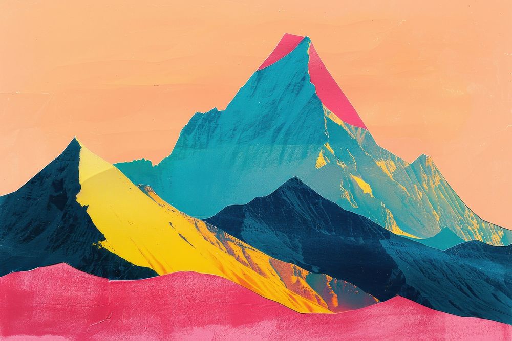 Retro collage of Mountain mountain painting nature.