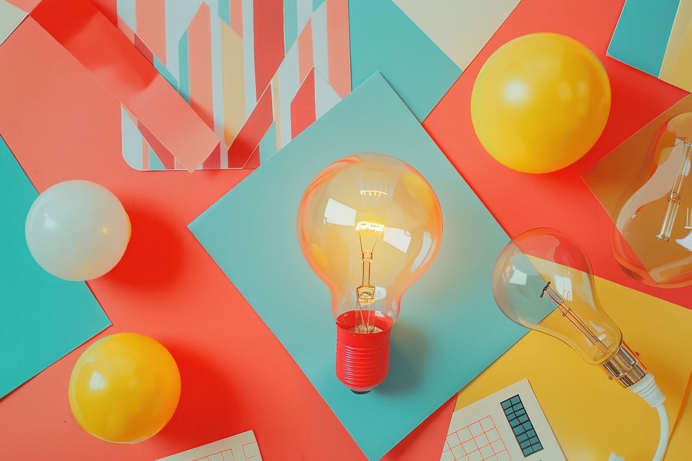 Retro collage of Bright idea for business growth lightbulb balloon electricity.