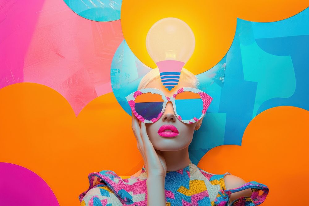 Retro collage of Bright idea for business growth sunglasses portrait fun.